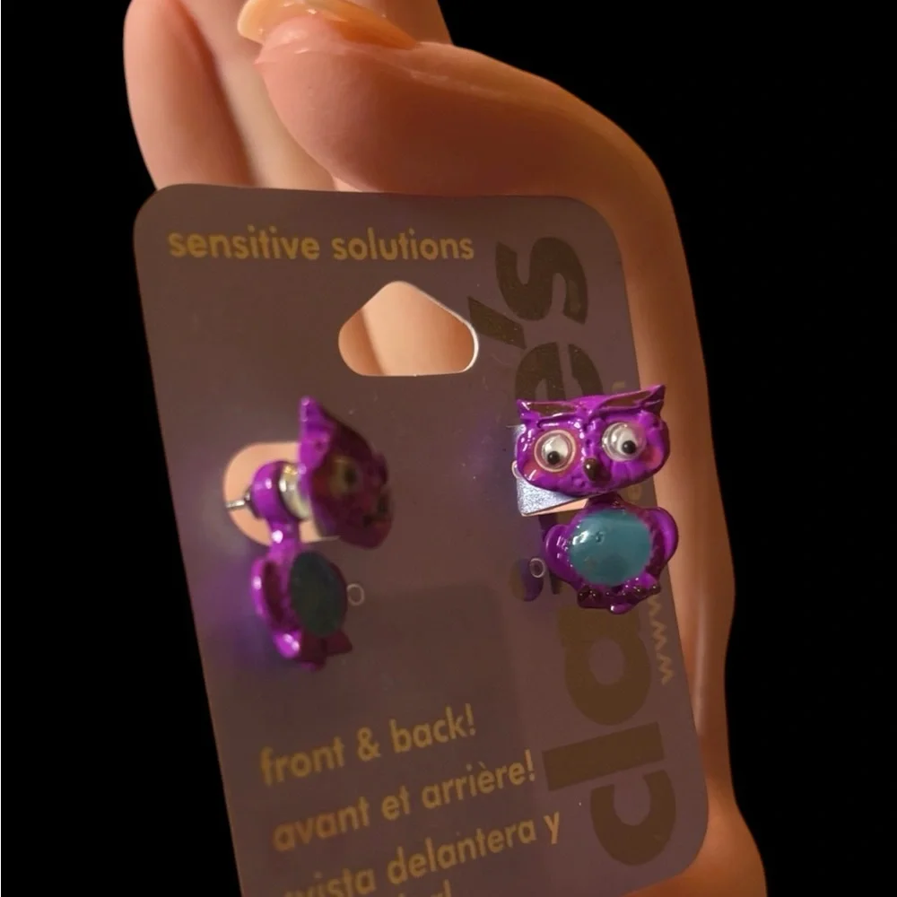Claire's Vibrant Purple and Teal Owl Earrings